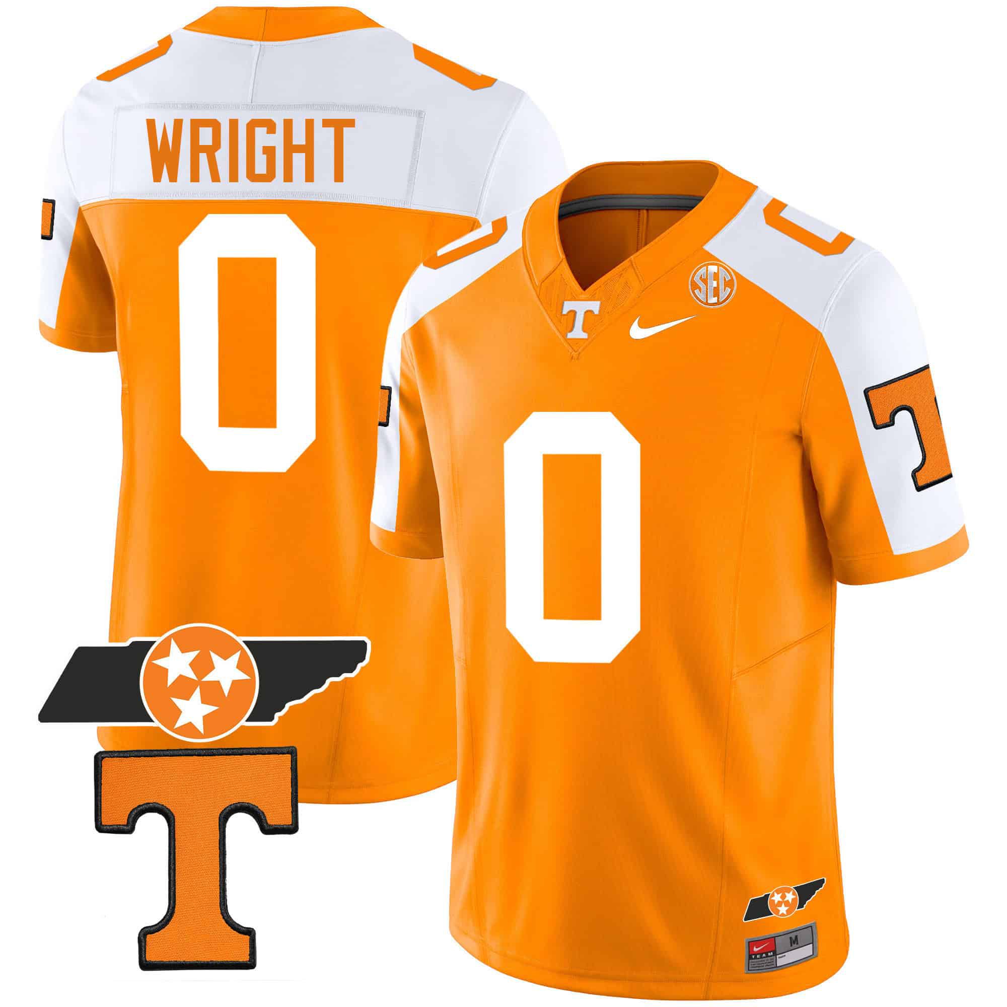 Men Tennessee Volunteers #0 Wright Orange 2024 Nike Checkerboard & Alternate NCAA Jersey style 1